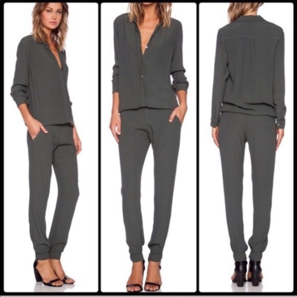 Monrow Crepe Long Sleeve Jumpsuit in Camo